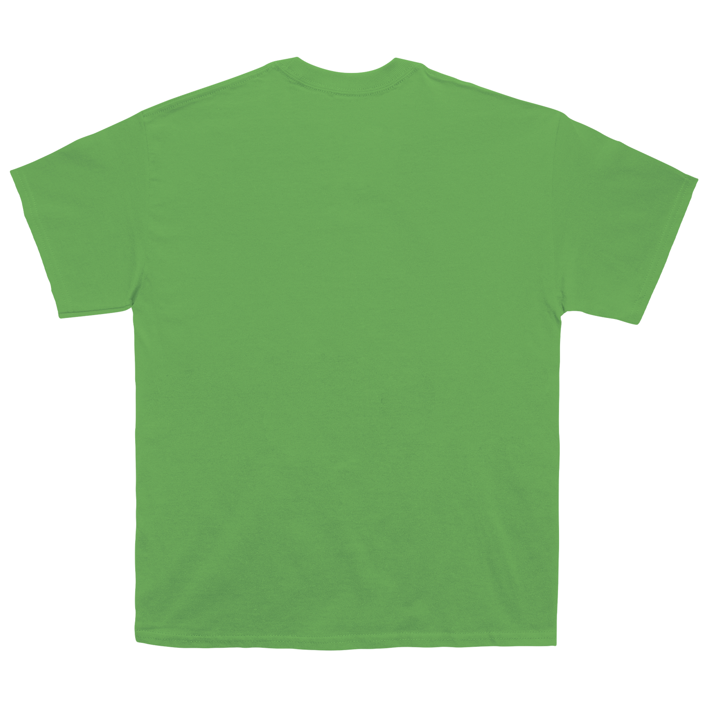 A bright green short-sleeve crewneck t-shirt shown from the back, laid flat against a solid white background.