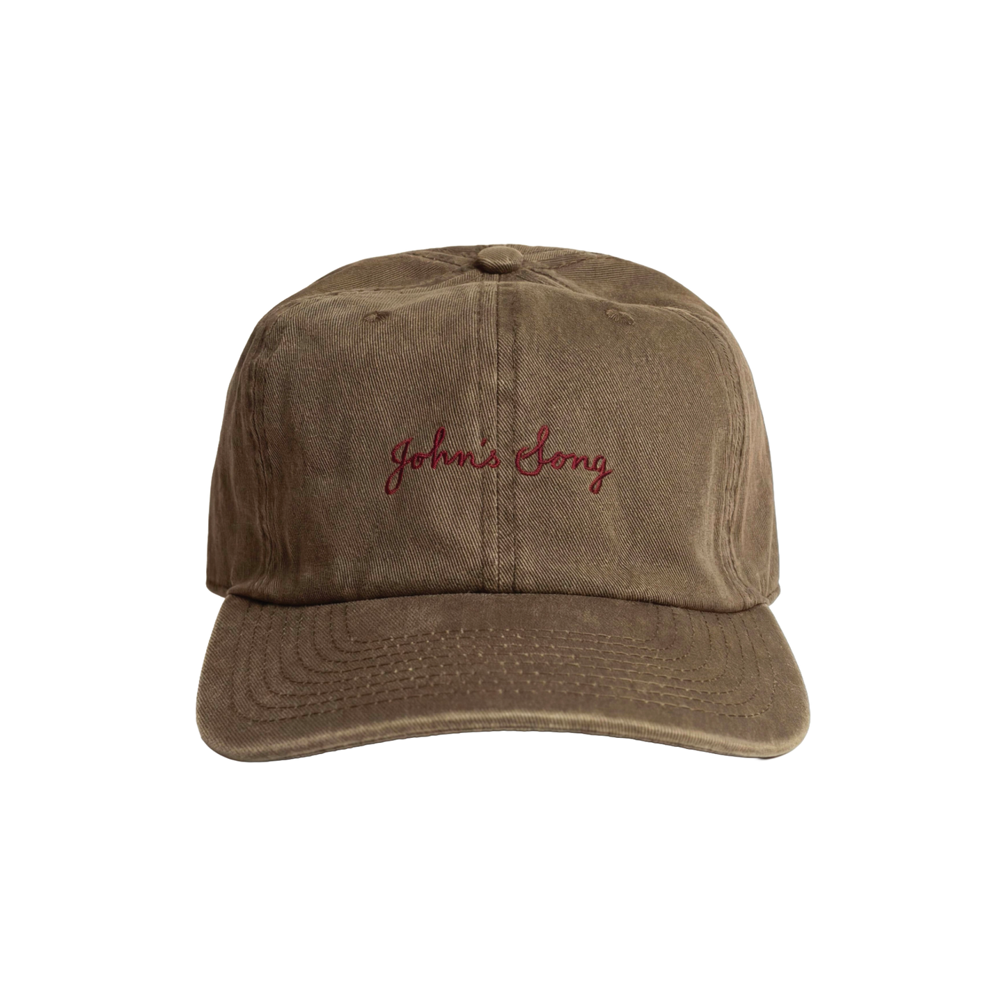 Brown Aaron Rowe cap with 'John's Song' embroidery on front.