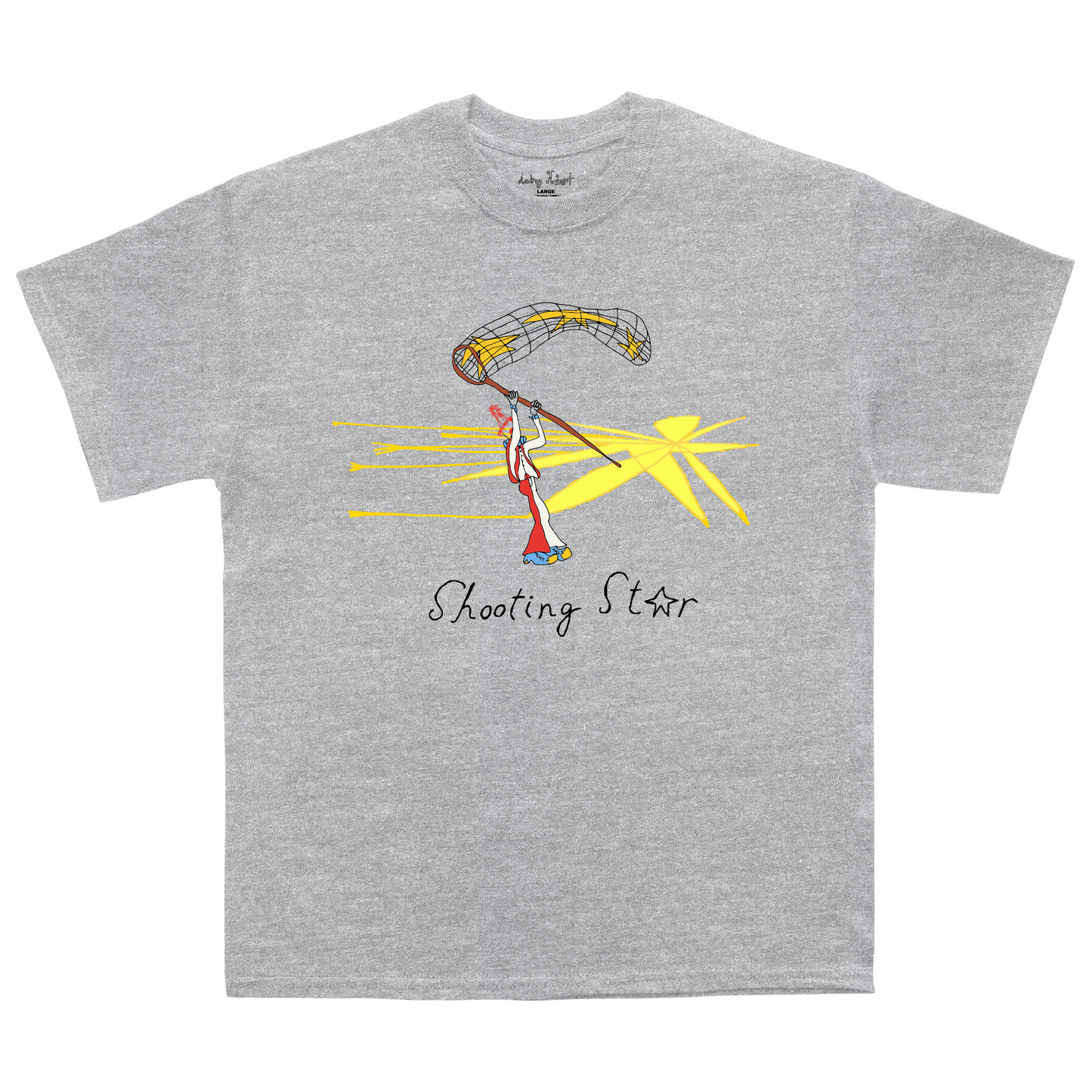 Front view of a grey short-sleeve t-shirt with Shooting star print