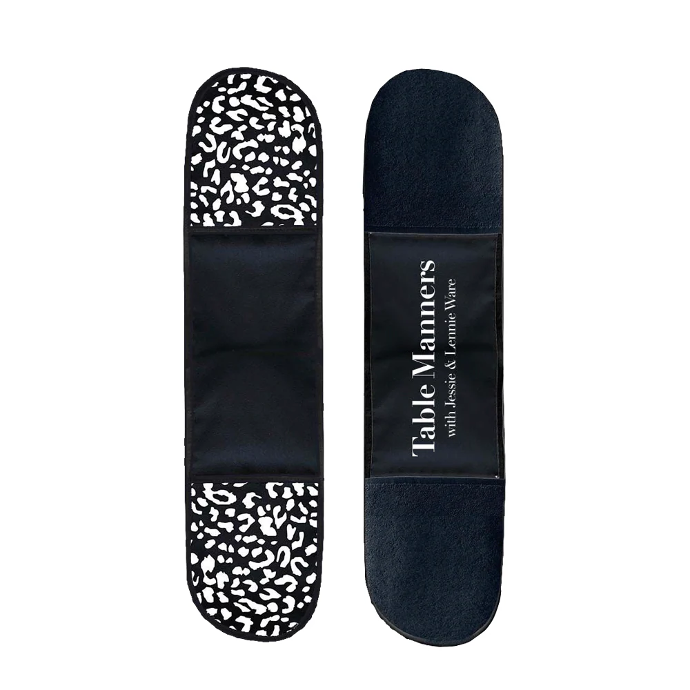 Table Manners black oven gloves with white leopard print glove print