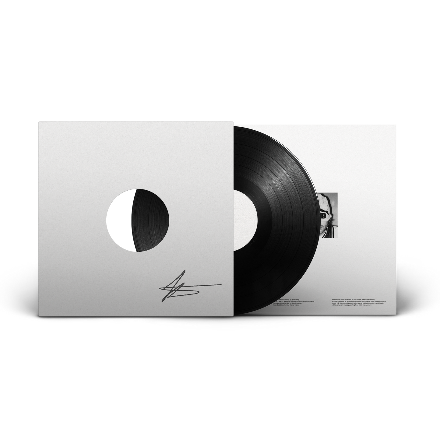 Vinyl record with a white sleeve