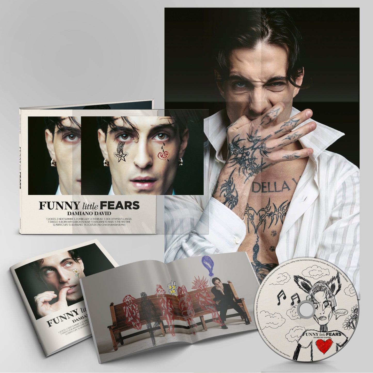 Front view of Damiano David - FUNNY little FEARS | Deluxe CD with two booklets and a folded poster