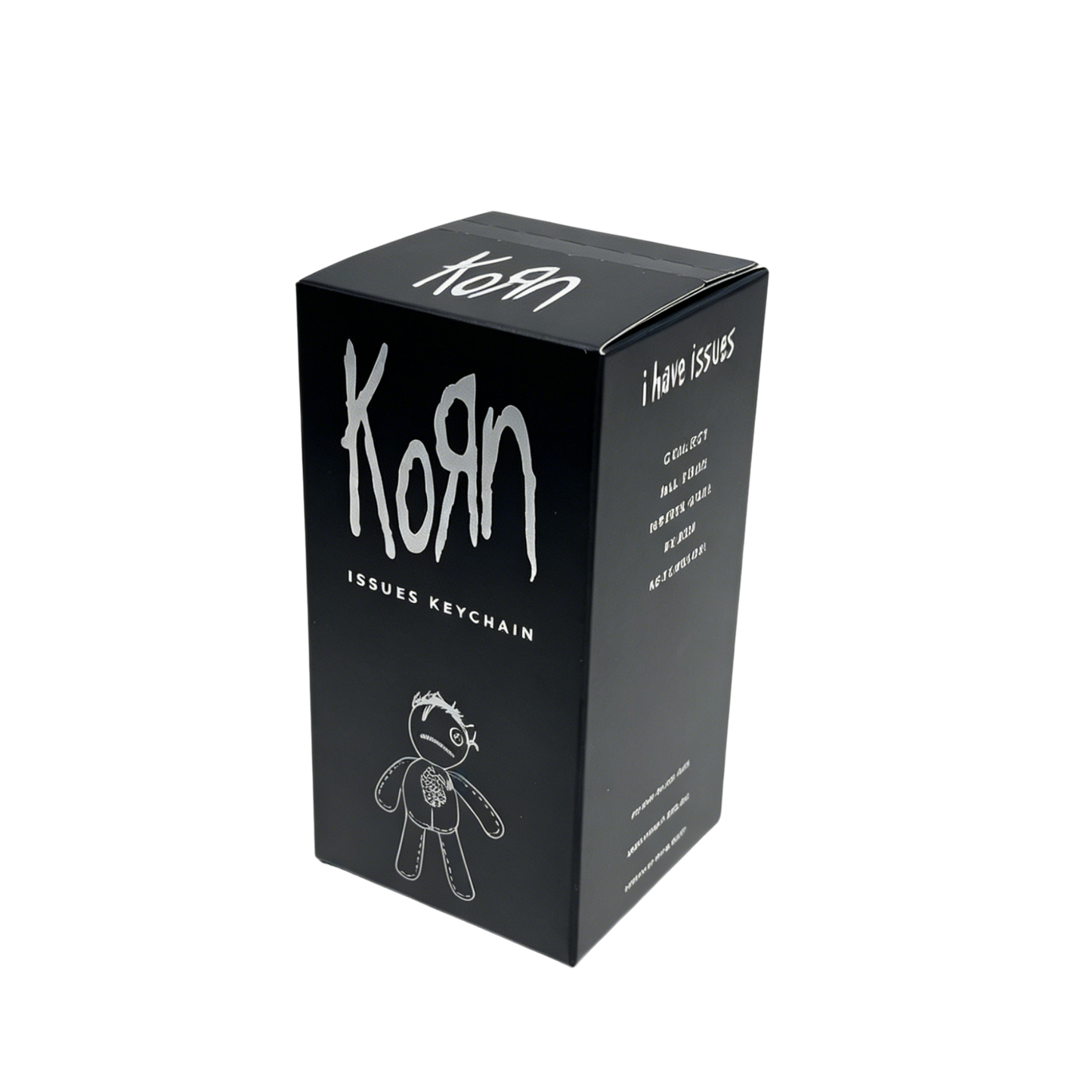 Black box with 'Korn' branding and keychain illustration 