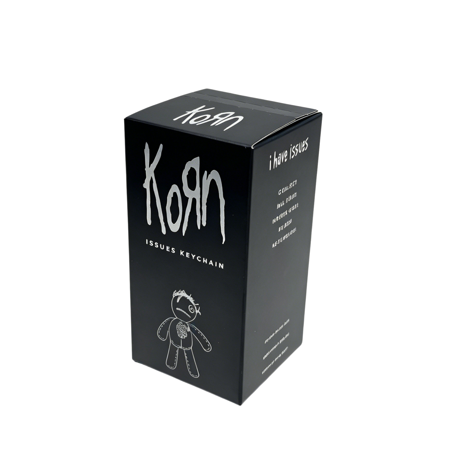 Black box with 'Korn' branding and keychain illustration 