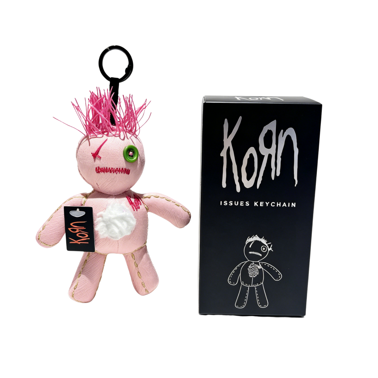 "Pink" Korn-themed doll keychain with Korn branded box 