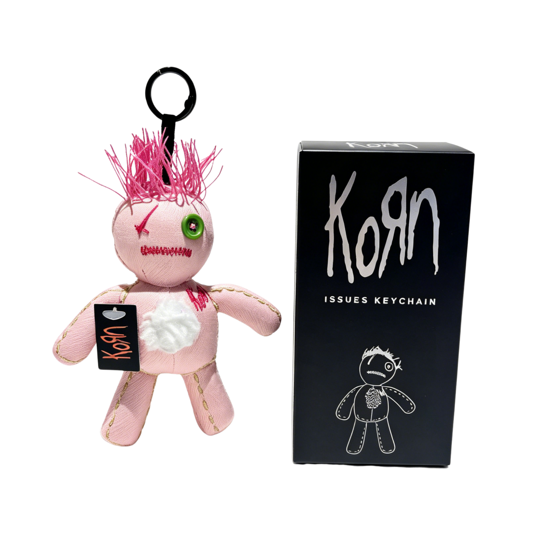 "Pink" Korn-themed doll keychain with Korn branded box 