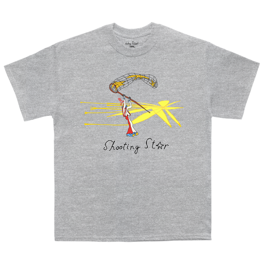 Front view of a grey short-sleeve t-shirt with Shooting star print