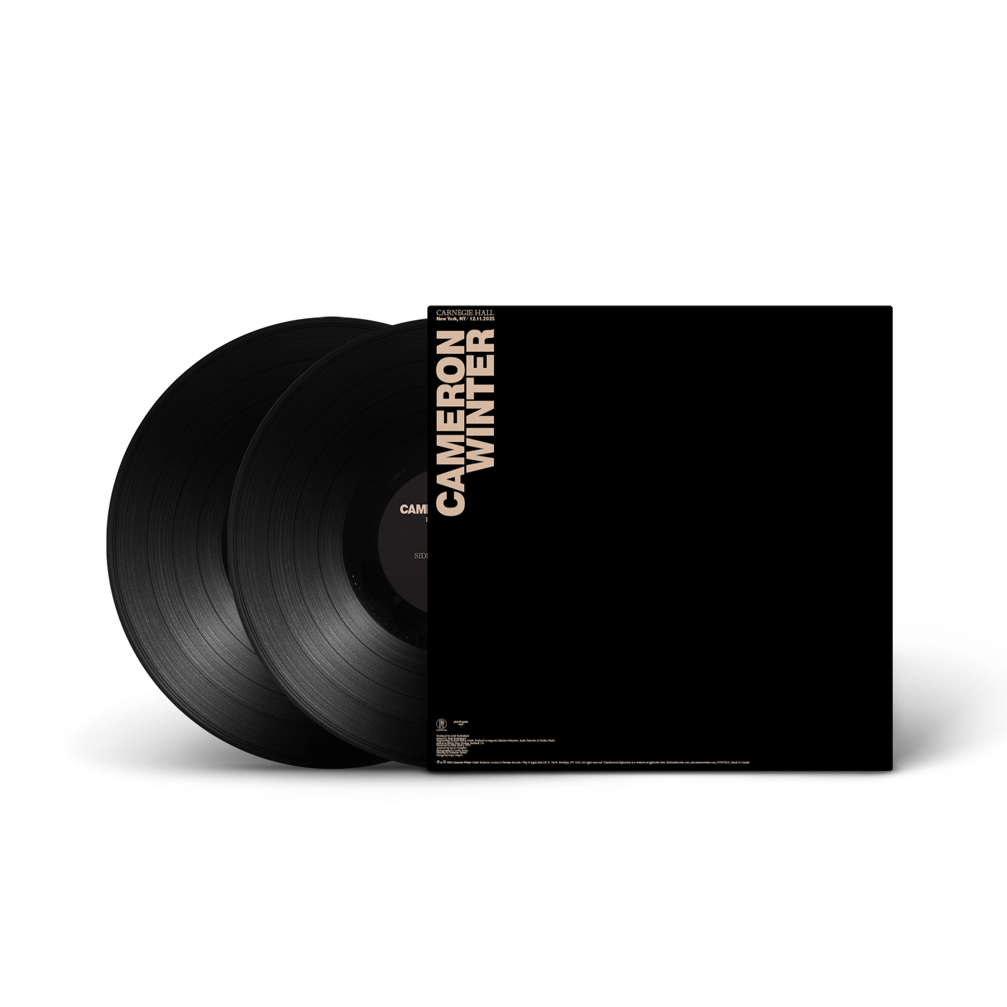 Cameron WInter's Live at Carnegie Hall 2xLP. A double vinyl record set with a black sleeve, featuring the artist name 'CAMERON WINTER' in vertical gold text on the cover.