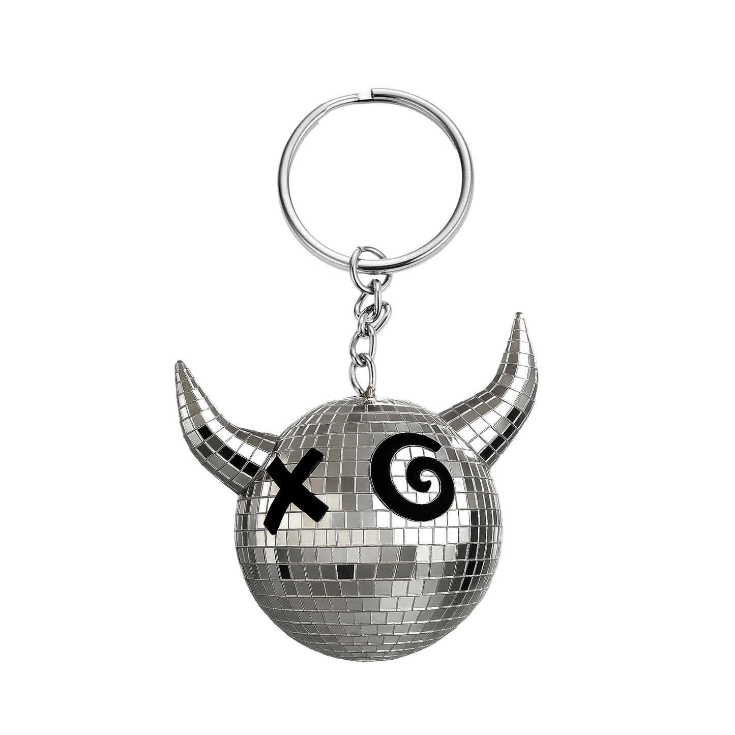 Silver Joey Valence & Brae disco ball keychain with horns 