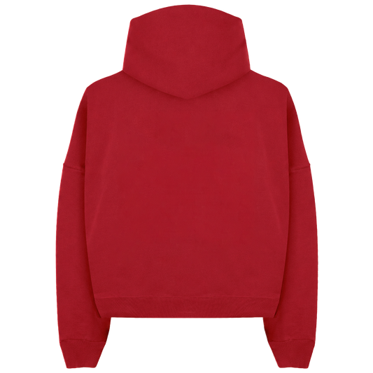 Red zip-up hoodie with a plain back