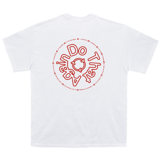 White T-shirt with a red "Do That Again" back graphic and classic short-sleeve design.