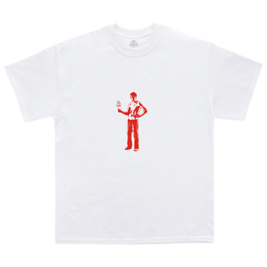 White T-shirt with a red Malcolm Todd front graphic and classic short-sleeve fit.
