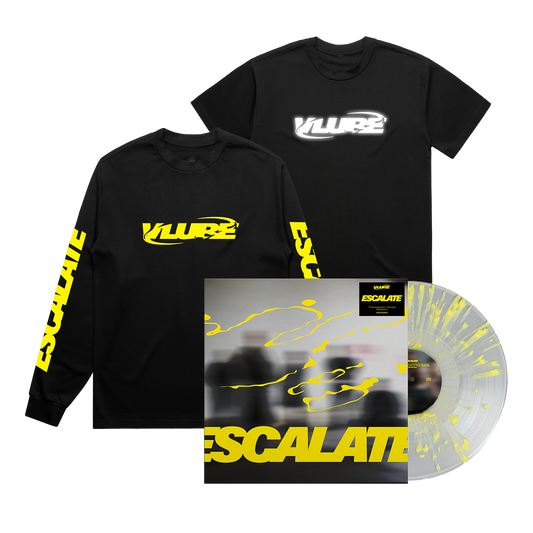 Escalate | Deluxe Yellow Splatter Vinyl + Black Tee + Longsleeve Tee + Signed Art Card