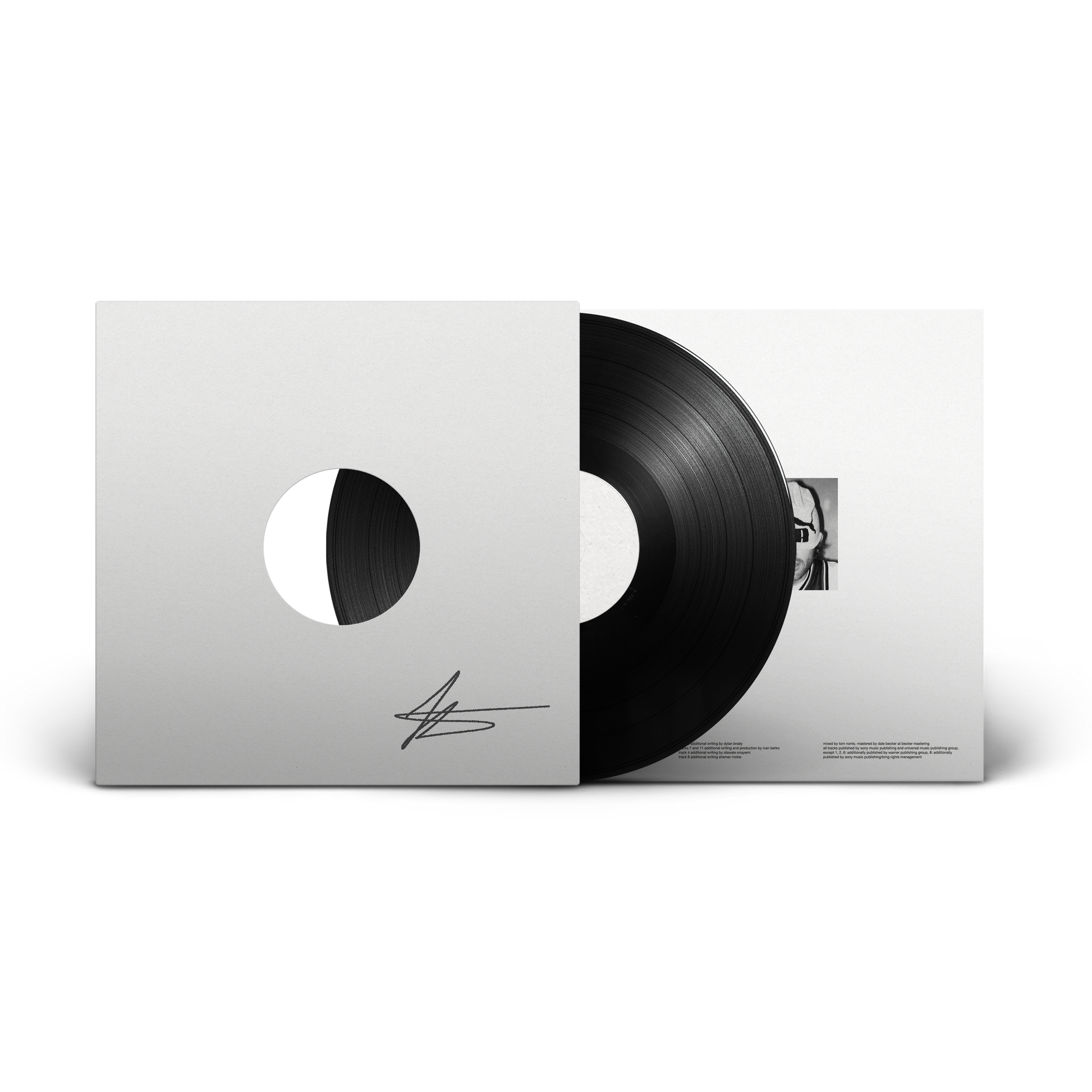 Vinyl record with a white sleeve