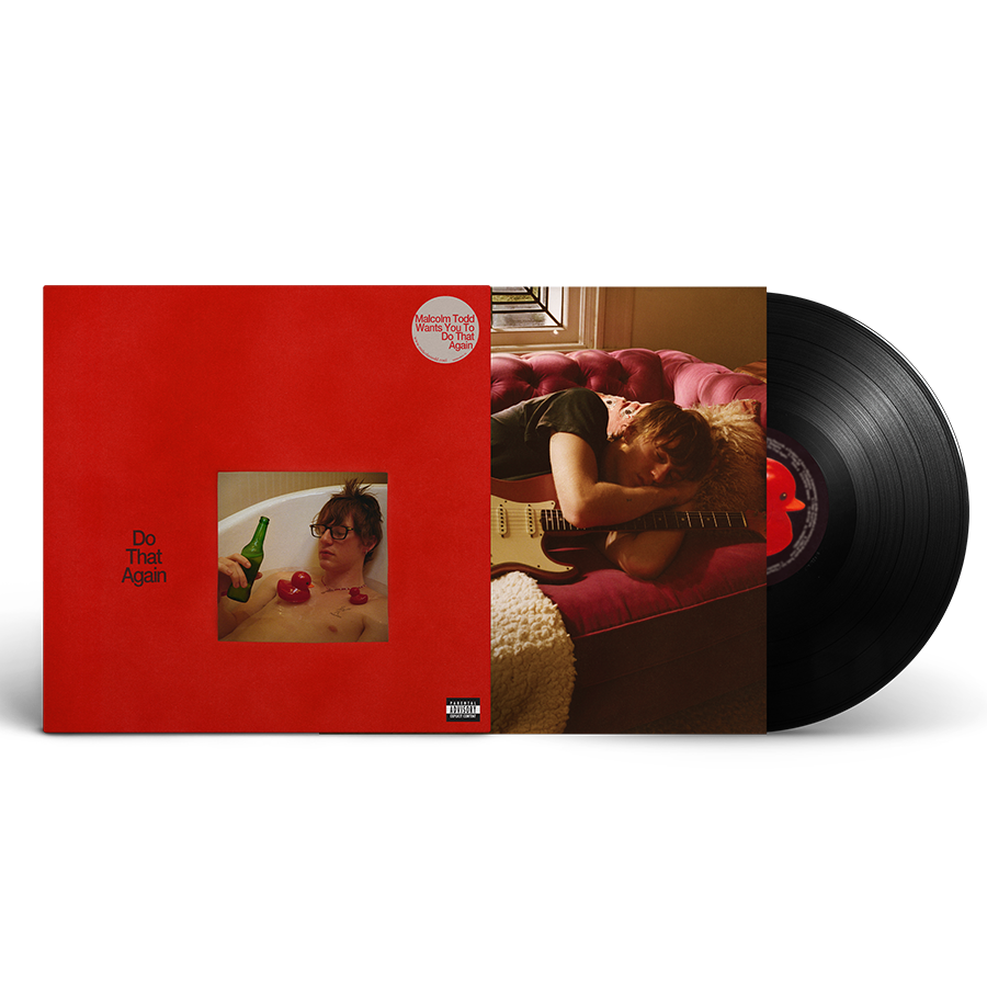 Malcolm Todd – Do That Again standard black vinyl record partially pulled from its sleeve, with a portion of the printed insert visible.