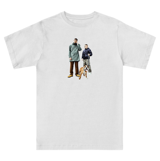 Front and back view of a white short-sleeve unisex T-Shirt with Everyone you know Just for Times print across the front
